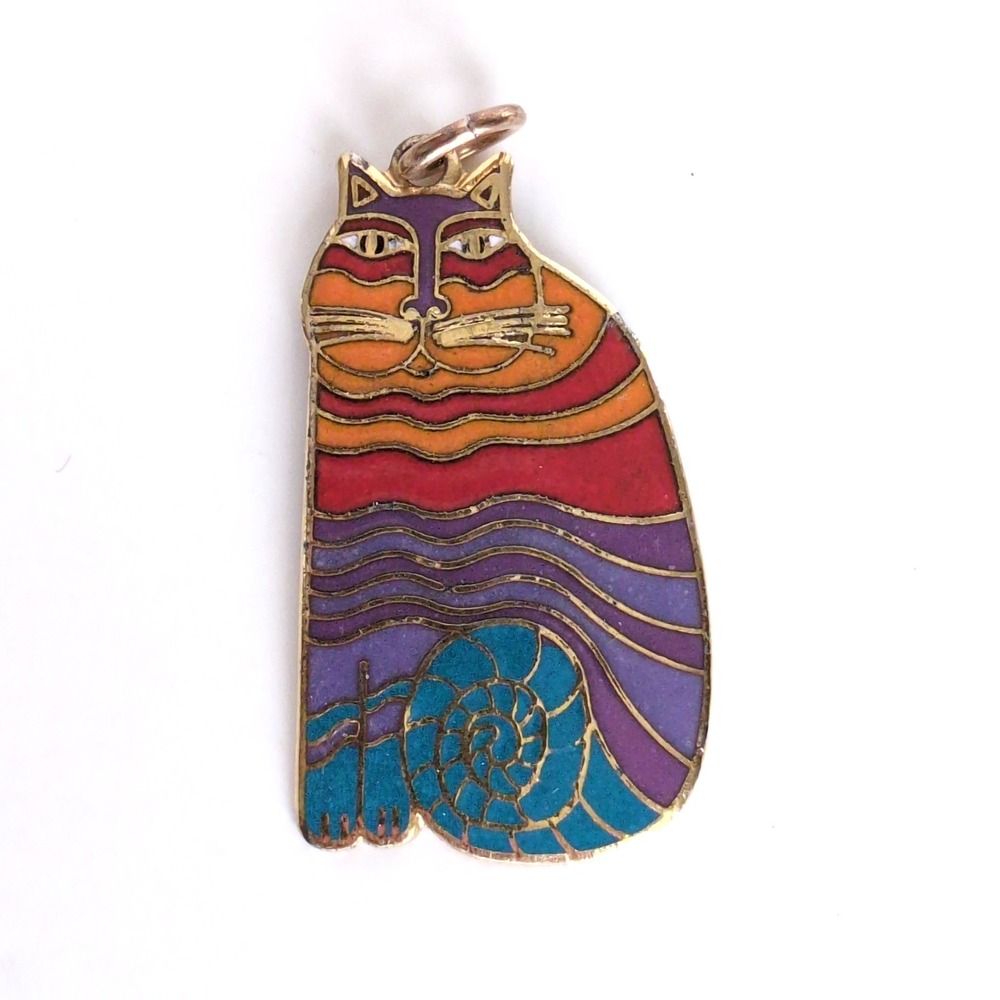 Laurel Burch Rainbow Cats Necklace Pendant Enamel Gold Tone Charm Signed